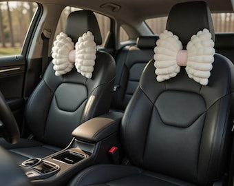 Cute Bow Car Neck Pillow with Cartoon Design, Plush Car Headrest - Simple, Cute Interior Accessories and Creative Gift for Girls