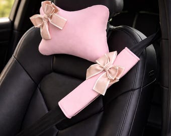 High Quality Pink Bowknot Car Neck Pillow for Women - Universal Auto Seat Headrest, Unique Gift Idea, Handmade Style Accessories