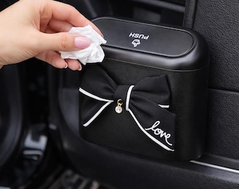 Girly autoprullenbak met strik, leuke auto-opberger, autoaccessoire met strass strik, luxe auto-interieurdecor voor dames