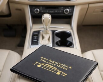 Luxury Car Registration & Insurance Holder – Black PU Leather Document Organizer with Gold Design, Multi-Card Wallet for Vehicle Papers