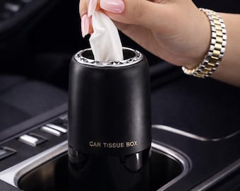 Porta pañuelos redondo para coche, dispensador minimalista de pañuelos rellenables para el interior del coche, accesorio de lujo para portavasos.