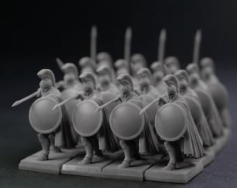 Spartan Hoplite Phalanx Unit (16 Miniatures) – 28mm Unpainted Resin 3D Printed Greek Wargaming Soldiers