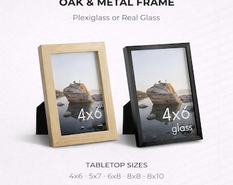 Marco de fotos de sobremesa con caballete trasero / 4x6 5x7 6x8 8x8 8x10 Roble y metal