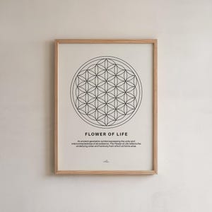 Flower of Life Wall Art – Sacred Geometry Spiritual Print, Beige Minimal Design