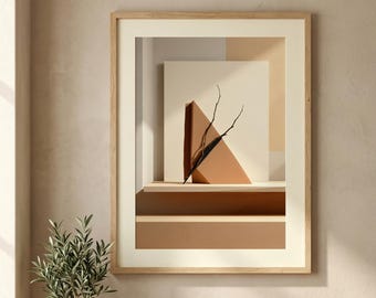 Japandi Geometric Wall Art Print, Abstract Scandinavian Neutral Decor (Digital Download)