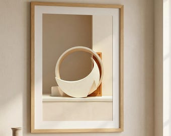 Japandi Circle Wall Art, Neutral Abstract Line Art Print (Digital Download)
