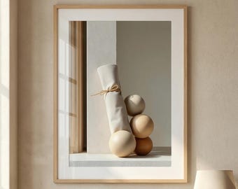 Japandi Abstract Sculpture Print, Neutral Sphere Wall Art (Digital Download)
