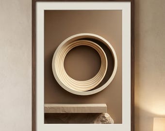 Layered Circle Abstract Art, Neutral Japandi Geometric Print (Digital Download)