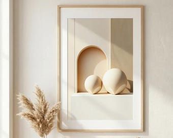 Japandi Arch Wall Art, Neutral Minimalist Sphere Print, Scandinavian Beige Decor (Digital Download)