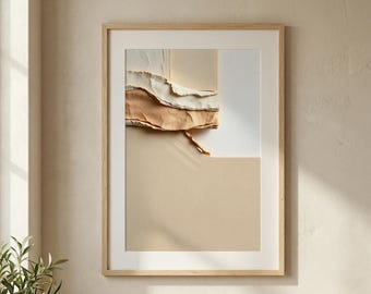 Layered Paper Texture Abstract Art, Neutral Beige Minimalist Japandi Print (Digital Download)