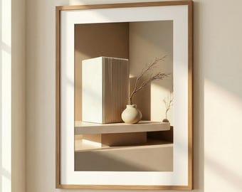 Japandi Vase Branch Wall Art, Neutral Scandinavian Abstract Architecture Print (Digital Download)