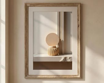 Japandi Sculpture Print, Minimalist Beige Abstract Disc Wall Art (Digital Download)