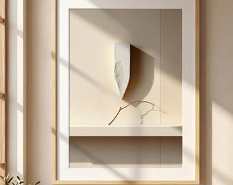 Minimalist Stone Wall Art Print, Japandi Scandinavian Abstract Poster (Digital Download)