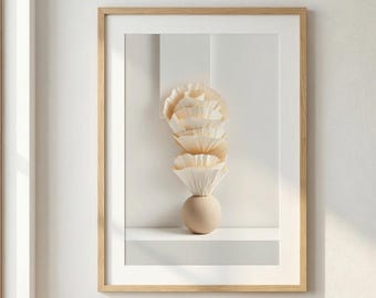 Japandi Sculpture Print, Neutral Abstract Paper Art, Scandinavian Organic Zen Decor (Digital Download)