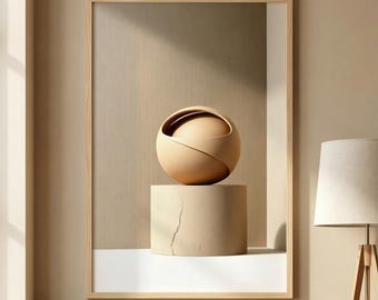 Abstract Sphere Print, Japandi Minimalist Sculpture Wall Art (Digital Download)