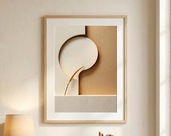 Minimal Circle Print, Japandi Abstract Wall Art, Beige Geometric Poster (Digital Download)