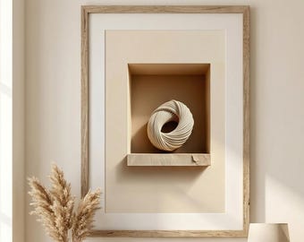 Japandi Spiral Loop Wall Art, Abstract Torus Sculpture Print (Digital Download)
