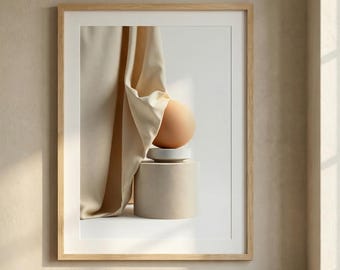 Japandi Sphere Fabric Drape Art Print, Neutral Abstract Scandinavian Wall Decor (Digital Download)