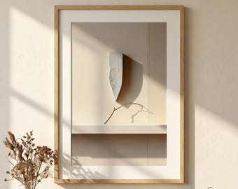 Wabi Sabi Stone Branch Printable, Japandi Abstract Texture Wall Art (Digital Download)