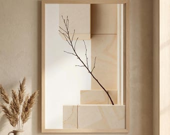 Japandi Branch Abstract Wall Art, Neutral Scandinavian Architectural Print (Digital Download)