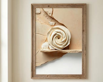Japandi Spiral Rose Art Print, Neutral Clay Texture, Organic Modern Wall Decor (Digital Download)