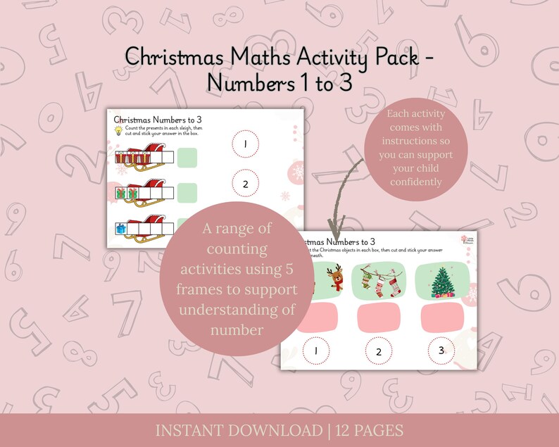 Christmas Maths Activity Pack - Numbers 1-3 (digital Download) - Etsy