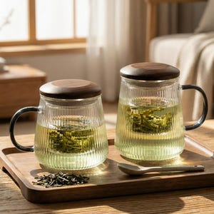 Japanese Glass Tea Mug with Infuser and Lid | 400ml & 450ml Borosilicate Teapot | Minimalist Infuser Mug | Home Tea Cup