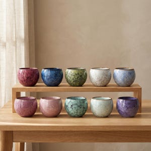 Glasierte Keramik Teetasse | Japanische Teetassen Keramik | Set mit 4 und 6 Teetassen | Japanisches Tee-Set | Minimalistische Tee Tasse