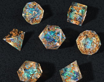 Resin Sharp Edge D&D Dice Set, Dungeons and Dragons Polyhedral RPG Dice Set DND D20, D6 Gift