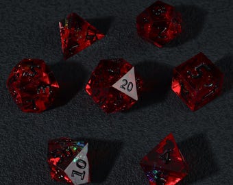 Red Resin Sharp Edge D&D Dice Set, Dungeons and Dragons Polyhedral RPG Dice Set DND D20, D6 Gift