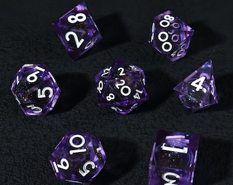 Handcrafted Purple DND Dice Liquid Core Dice Set ,, Dungeons and Dragons Polyhedral RPG DND Dice D6, D20