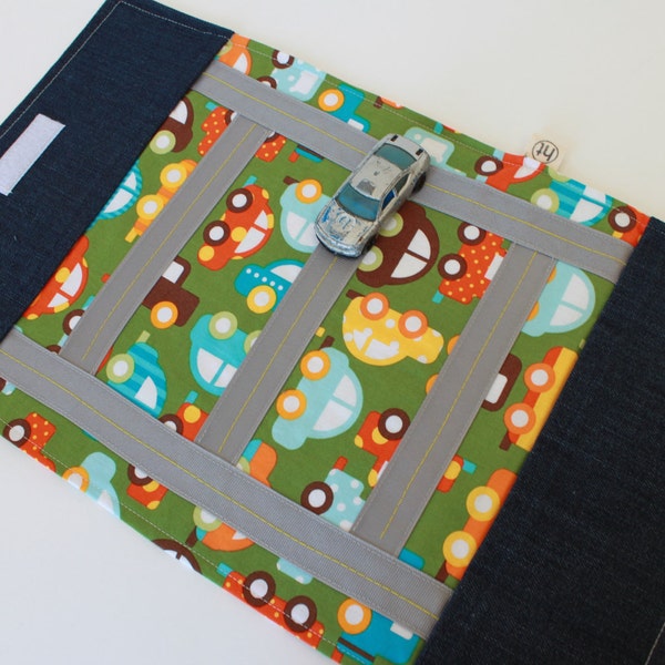 Kids Toy. Boys Car Toy. Take Along Billy Car Rollup and Play Mat. Forest Green. Red. Blue. Organic Cotton. Children Activity. Travel Game.