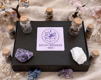 Caja Misteriosa de Brujas: Cristales, Tarot, Regalos Paganos y Espirituales / Caja Sorpresa Mística para Brujas, Amantes de la Astrología y la Magia