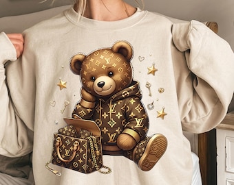 Luxury Teddy Bear PNG, Trendy Luxury Streetwear Fashion Design, gift, Designer Monogram, Urban Graffiti