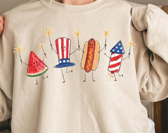 Patriotic Doodle PNG, Cute Fourth of July Sublimation Design, Watermelon Hotdog Firework PNG, Retro Americana Shirt Graphic, Funny Sumer PNG