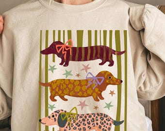 Bold Dachshunds PNG, Colorful Maximalist Summer Vacation Art bold dachshund png, summer vacation, weiner dog png, doxie png design,dog lover