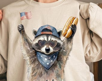 Patriotic Raccoon PNG, 4th of July America Shirt Design, Funny USA Animal Sublimation Download