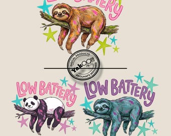 Funny Sloth PNG Design, Low Battery Summer Shirt PNG, Cute Lazy Animal Sublimation, Retro Preppy Sloth Graphic, Girly Vacation PNG Panda png