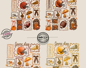 Fall Football Collage PNG, Game Day PNG, Coquette Football Bow PNG, Boho Floral Football Sublimation, Touchdown Season Tee Design,Autumn png