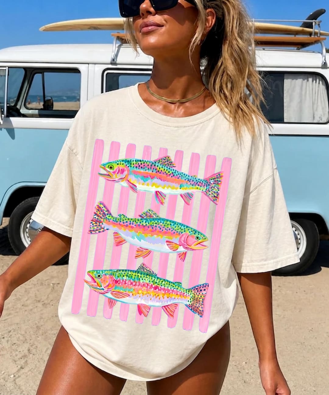 Colorful Trout PNG Sublimation Design, Retro Fishing PNG, Preppy Rainbow Fish Shirt Graphi