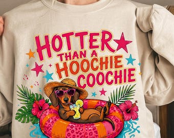 Funny Dachshund Summer PNG, Retro Wiener Dog Beach Shirt Design, Doxie Pool Float Graphic, Cute Summer Vacation Sublimation Tee PNG