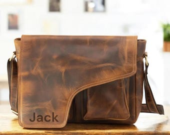 Borsa da lavoro in pelle personalizzata da 16", borsa a tracolla in pelle pieno fiore, borsa in pelle pieno fiore, borsa per laptop in pelle, borsa a tracolla, il miglior regalo