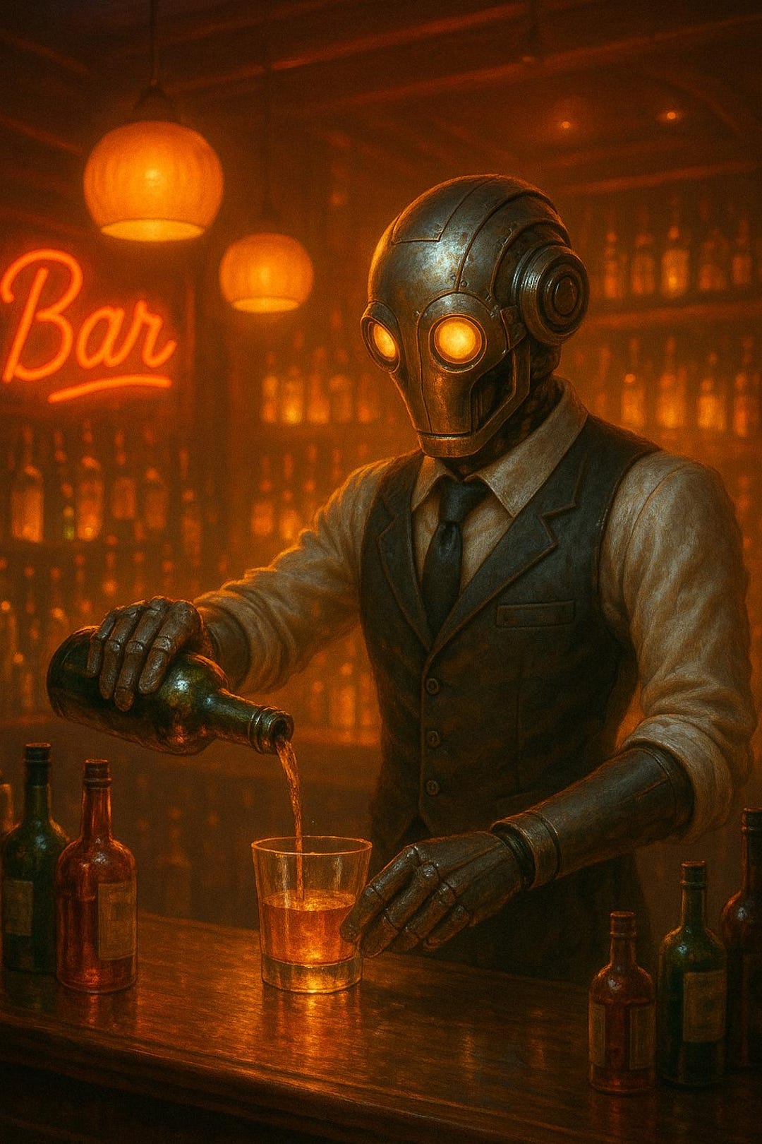 Robot Bartender Wall Art • Cyberpunk Bar Decor • Steampunk Printable ...