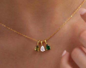 Collar de boda personalizado, collar con colgante de piedra natal, joyería nupcial personalizada, regalo para damas de honor, joyería para mujer, collar delicado para esposa