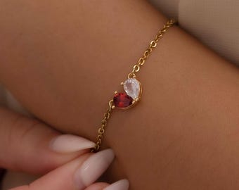 Custom Heart Birthstone Bracelet, 2 Birthstone Bracelet, Minimalist Birthstone Bracelet, Bridesmaid Gift, Wedding Bracelet, Maid of Honor