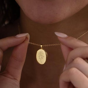 Aangepaste foto medaillonketting, gegraveerde geboortebloem medaillon met foto, Valentijnsdagcadeau, Moederdagcadeau, herdenkingsmedaillon sieraden voor haar
