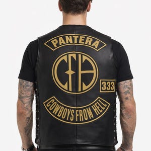 Chaleco de cuero Pantera de Zakk Wylde hecho a mano / Chaleco de motociclista unisex inspirado en Cowboys From Hell