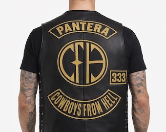 Handgefertigte Zakk Wylde Pantera Lederweste | Unisex Cowboys From Hell Inspirierte Biker-Weste