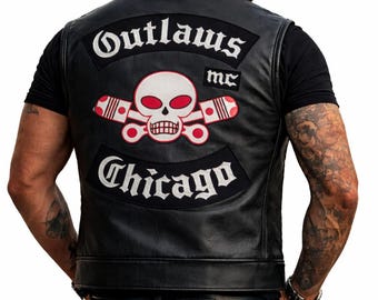 Gilet da motociclista Outlaws Mototcycle Club / Gilet da motociclista unisex Outlaw MC Chicago / Personalizzazione disponibile