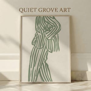 Sage Green Minimalist Abstract Figure Printable Wall Art – Modern Line Art Poster, Calm Cozy Decor for Living Room Bedroom Office